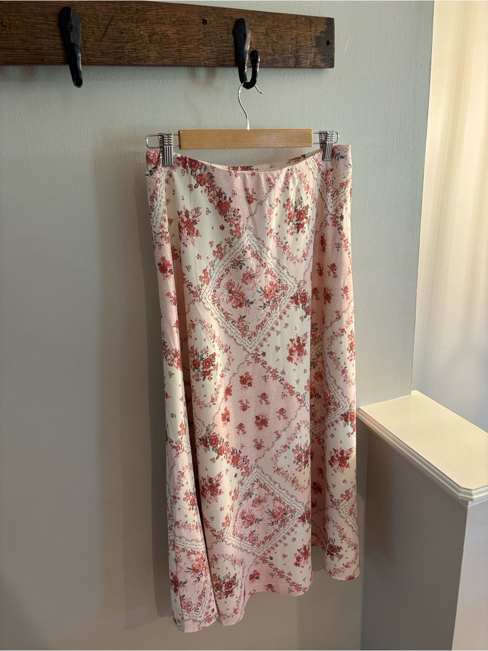 Altar'd State Cream Skirt with Pink Floral Print - Size M